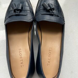 Talbots Navy Blue Leather Tassel Loafers with Flat Sole - worn once